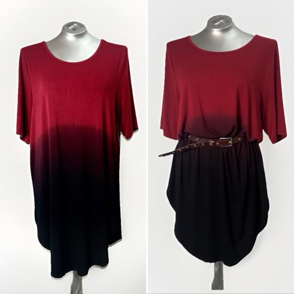 Torrid Super Soft Knits RedBlk DipDye Sh. Sleeve Tunic T-Shirt 🍒 2 🍒2X 🍒18-20 - Picture 1 of 12
